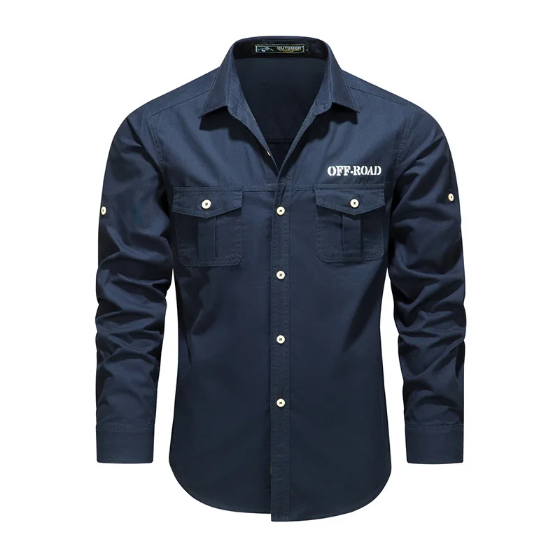 Men Outdoor Multi Pockets Long Sleeved Cargo Shirts High Quality Man Cotton Loose Shirts New Spring  Male Casual Shirts Size 5XL