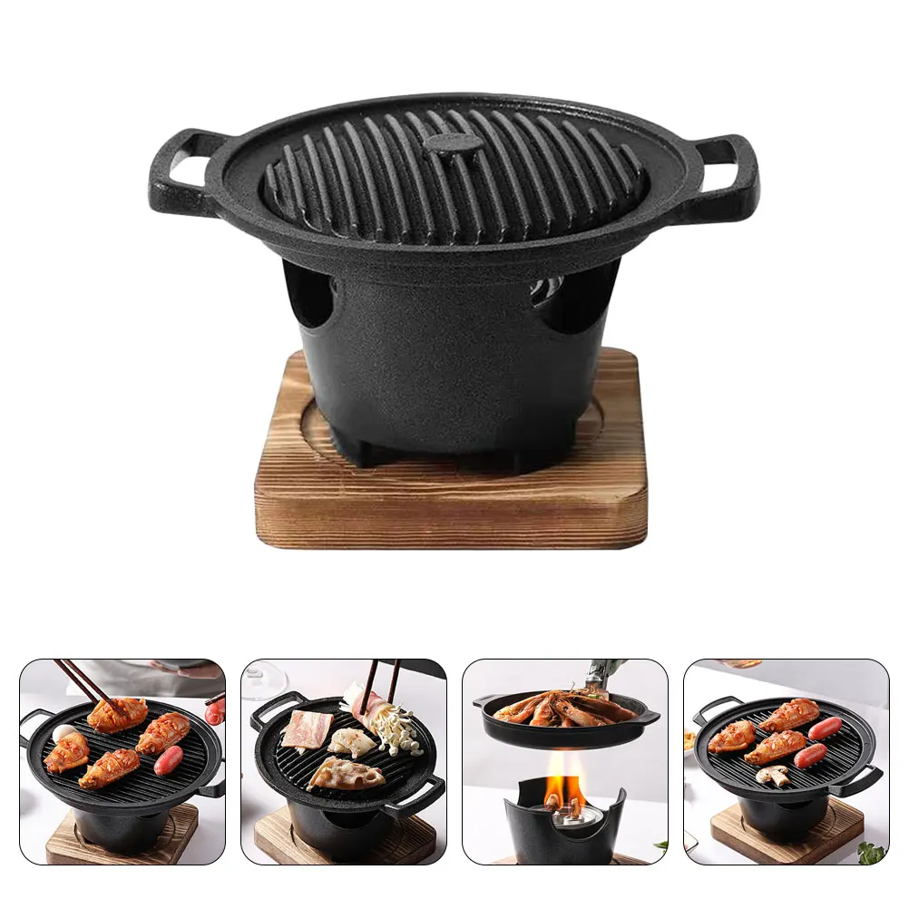 

Small Indoor Barbecue Grill High Quality Aluminum Wood Non Stick Durable BBQ Rack Compact Space Saving Grilling Pan Stove For