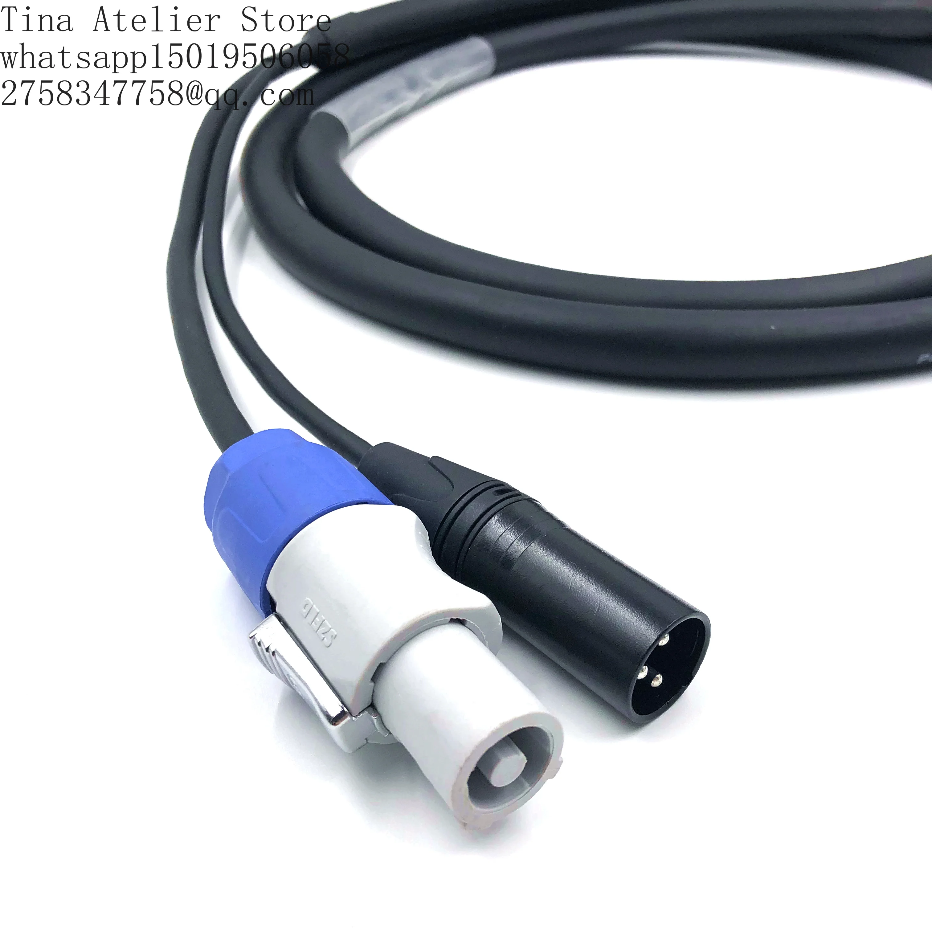 5Meter 15FT Powercon Blue Grey Plug 3Pin XLR Dmx  Hybrid Cable for Stage Light