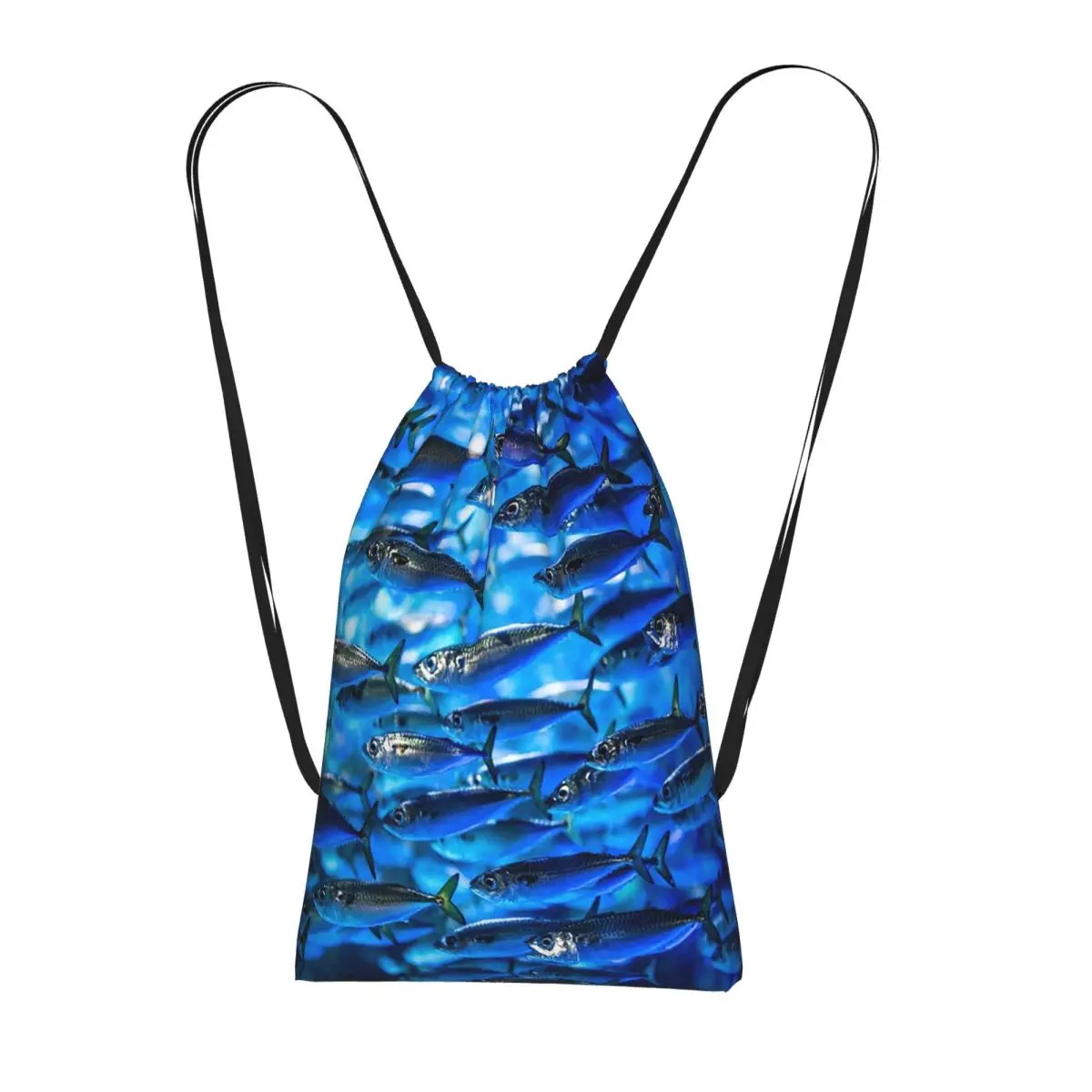 

Blue School Of Fish Cartoon Backpacks Fashion Drawstring Bundle Pocket Sports Bag Book Bags for Travel Students