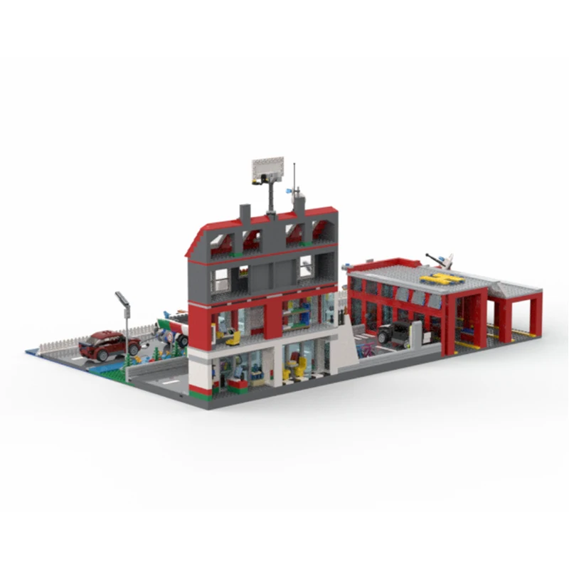 Station de service et brigade incendie, 2457 pièces, blocs de construction modulaires personnalisables, jouet créatif à monter soi-même, cadeau d'anniversaire