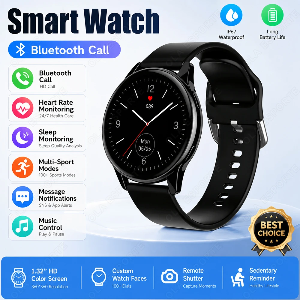 Smartwatch 1.32'' AMOLED Display 24h Health Monitoring 100+Sports Modes Voice Call Smart Watch IP68 Watrproof Smart Watch H10