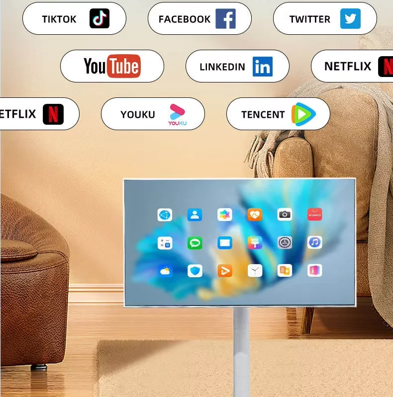 24 Inch 4G + 128G Android 12 Touchscreen Tv Met Wielstand Batterij Live Streaming Terminal Draaibare Grote Smart Tablet