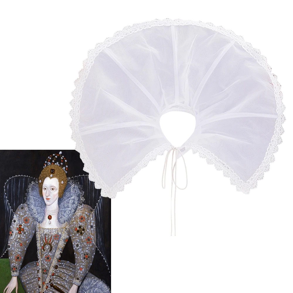 

Queen Elizabeth I Cosplay White Stand Collar Lace Cloak Victorian Royal Court Princess Boned Neckwear Tea Party Accessories