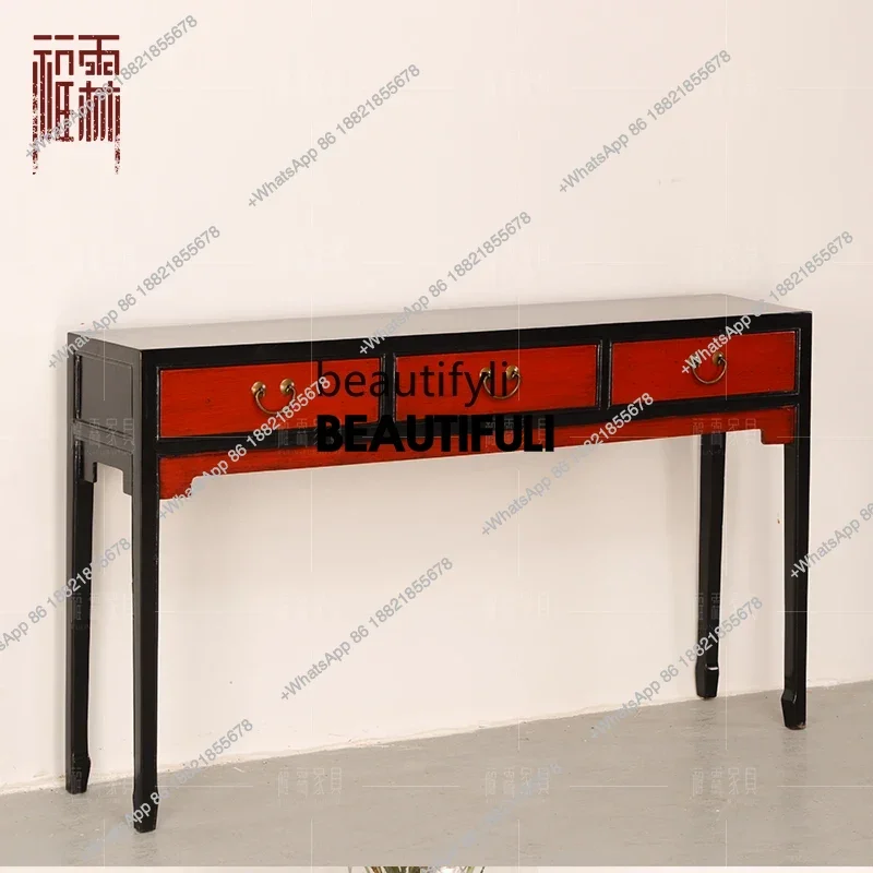 ss8350 Chinese classical solid wood storage plan porch table table flat head retro old high-footed cabinet