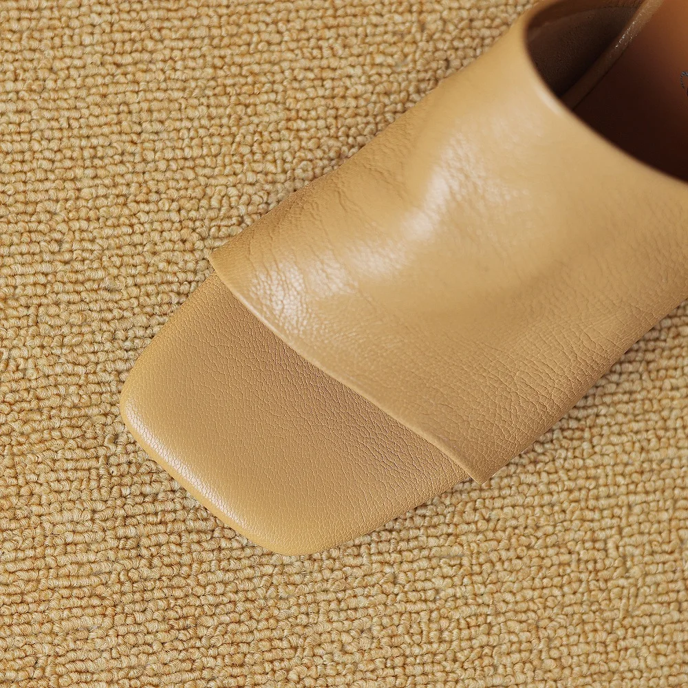 【JOCHEBED HU】Women\'s Genuine Leather Slippers Casual Ladies Summer Shoes Open Toe Sandals Slip On Slides Handmade