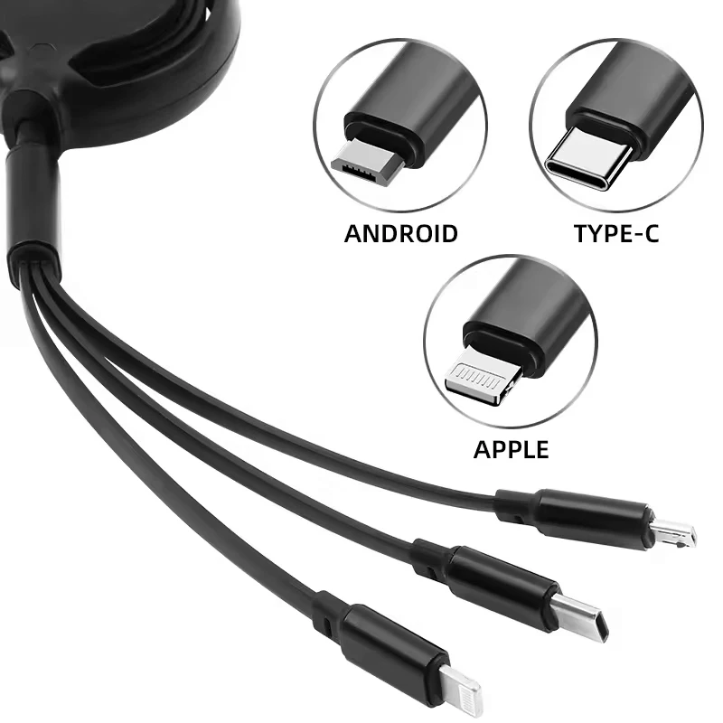 For Peugeot 208 3008 308 2008 207 107 508 607 106 406 407 307 206 301 408 5 3 In 1 Micro USB Type C Charging Cable Multi Charger view 2