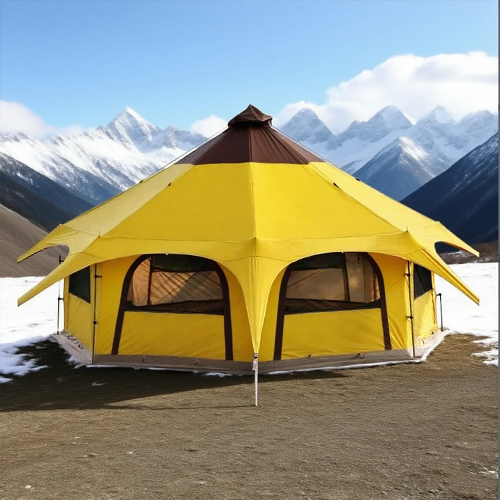 STLF Yellow Hexagonal UV-Resistant Mongolian Yurt Tent Large Space Four-Season Waterproof Family Outdoor Camping Tent - Image 2