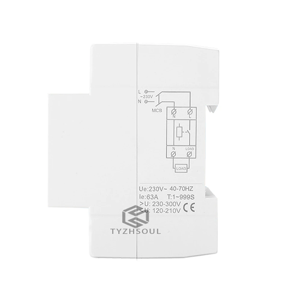 40A/63A 230V Din Rail Dual Display Breaker Adjustable Over Voltage Current and Under Voltage Protective Device Protector Relay