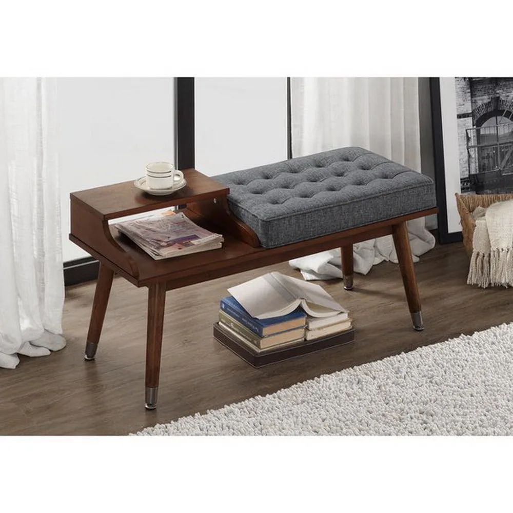 Modern Magazine rack and Cushioned Seat Telephone Bench