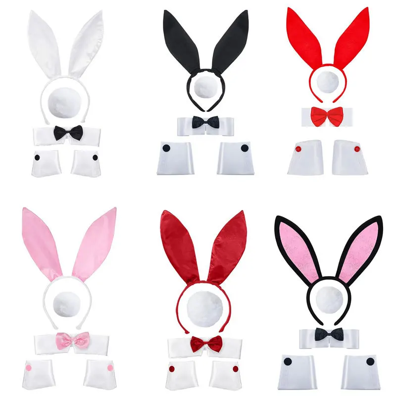 الأطفال الفتيات الأبيض أرنب زي الأرنب اللباس مجموعة الإكسسوارات آذان أرنب الشعر الأطواق عقال ربطة القفازات توتو تنورة