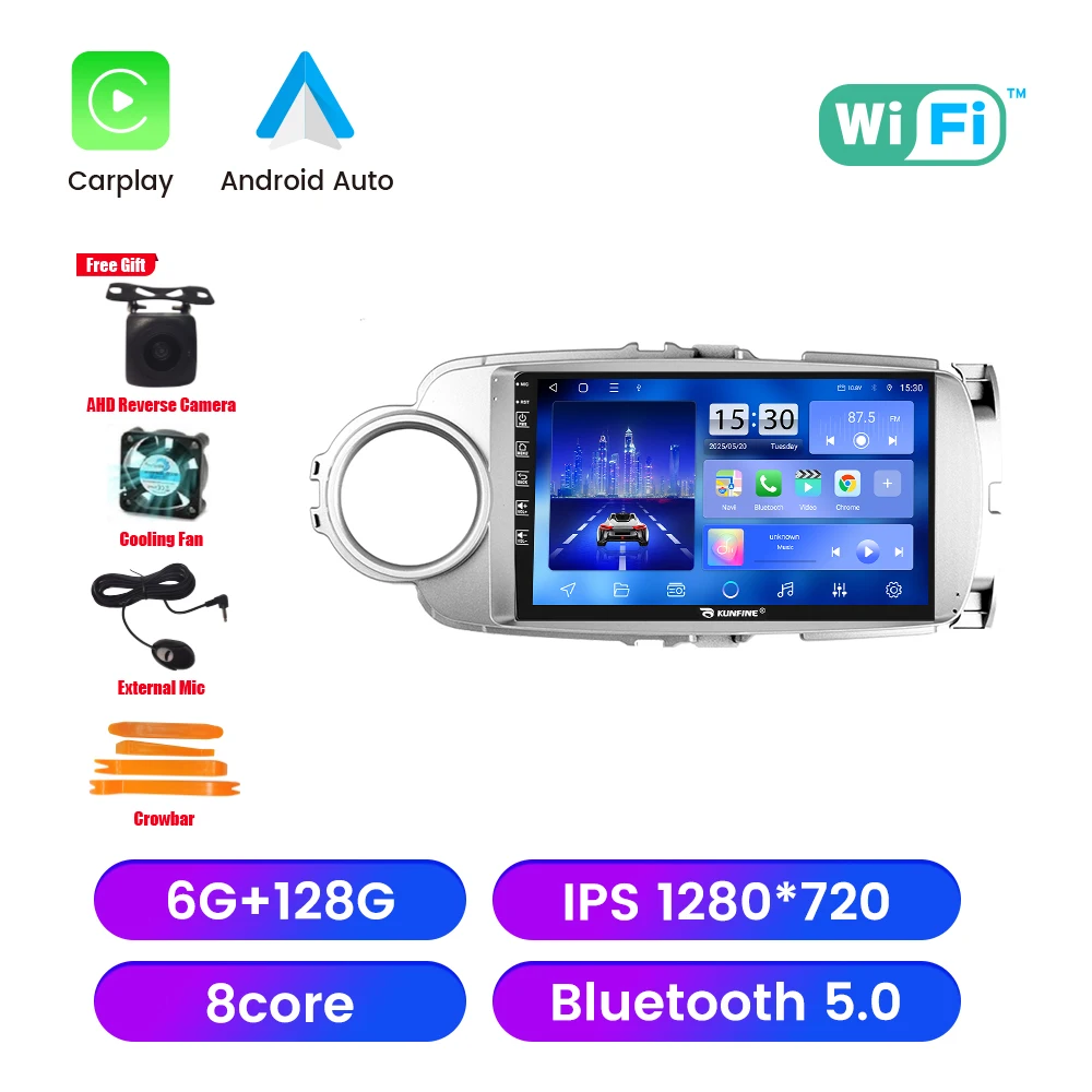 Android autoradio voor Toyota Yaris 2012-2017, 2DIN Octa Core GPS navigatie speler, IPS scherm, Carplay, Android Auto