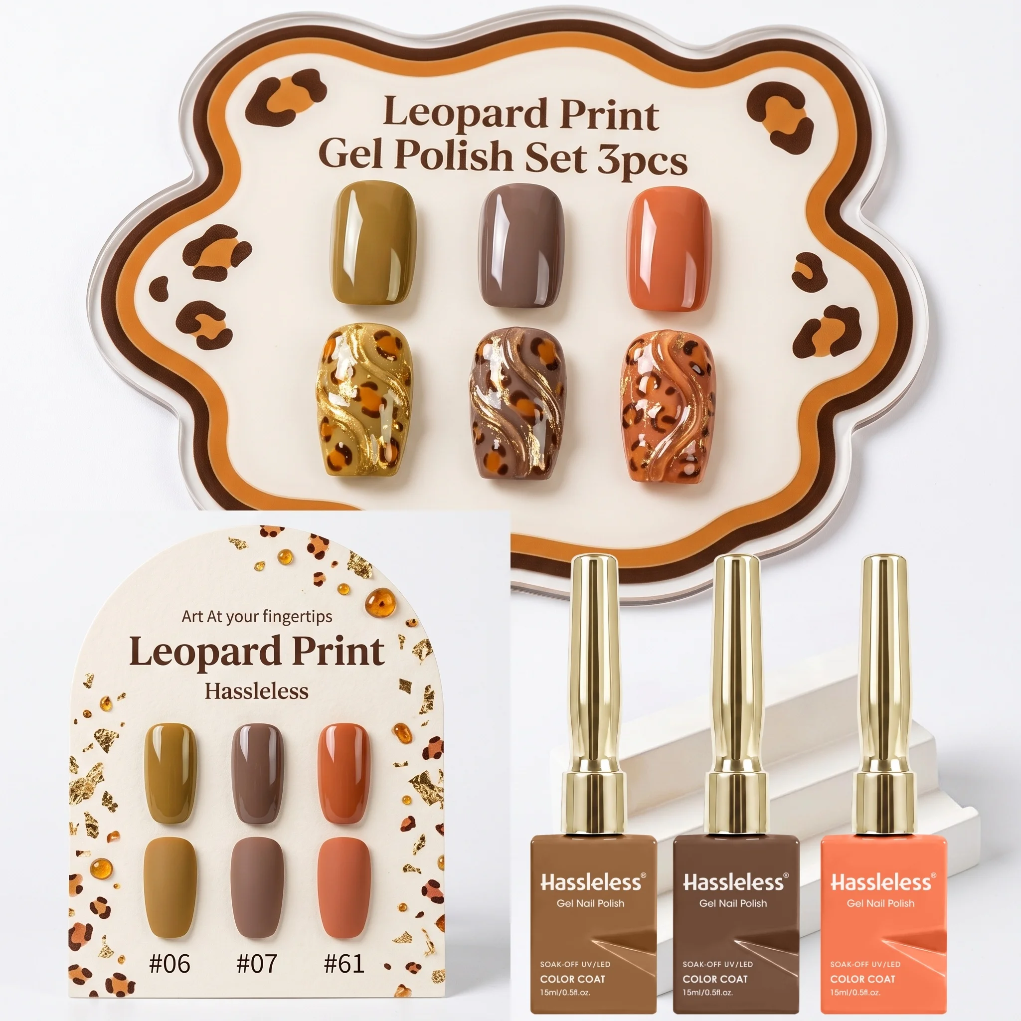 Hassleless 3Pcs Create an Autumn Style, High-Saturation Solid Color Nail Polish Gel, with a Dense and Silky Texture, Trendy Color Series, Pure Color Daily Nail Salon Set