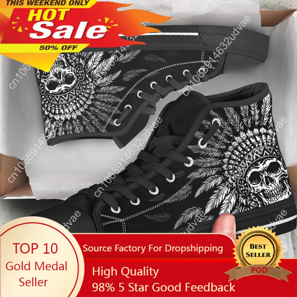 

High Top Men's Shoes Tribal Skull Design Comfortable White Sole Shoes Gothic Day Of The Dead Skull Canvas Sneaker