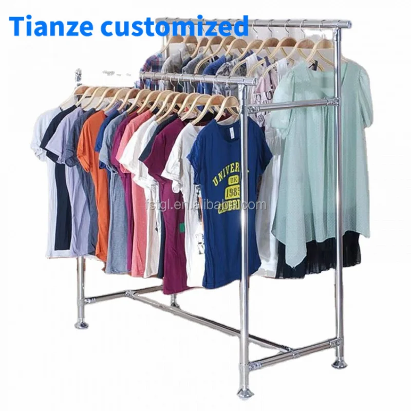 (customized)Double layers stainless steel garment display rack showroom display stands