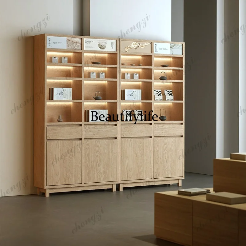 New Chinese Tea Room Moxibustion Traditional Chinese Medicine Museum Standing Cabinet Product Display Wall