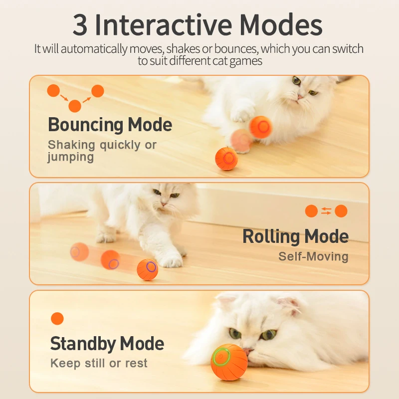 ROJECO Smart Cat Toys Interactive Automatic Bouncing Cat Ball Pet Smart Rolling Ball For Cats LED Self Moving Indoor Cat Toys