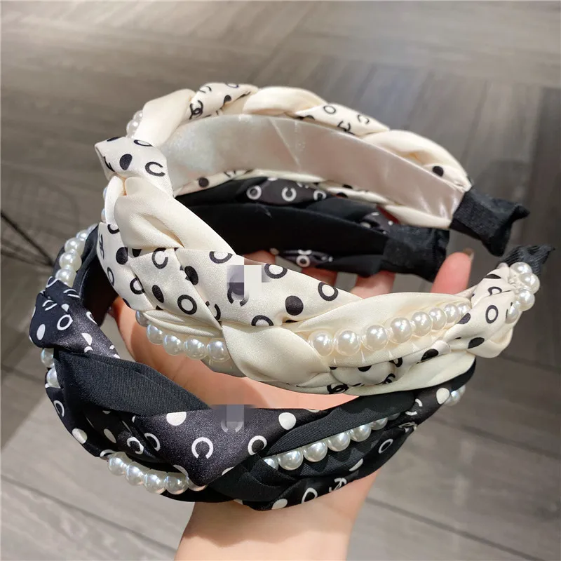 Fashion Wide Fabric Dot Pearl Braid Thick Hairband Women\'s Girls Head Band Hair Hoop Hair Accessories Makeup Headwear Headdress