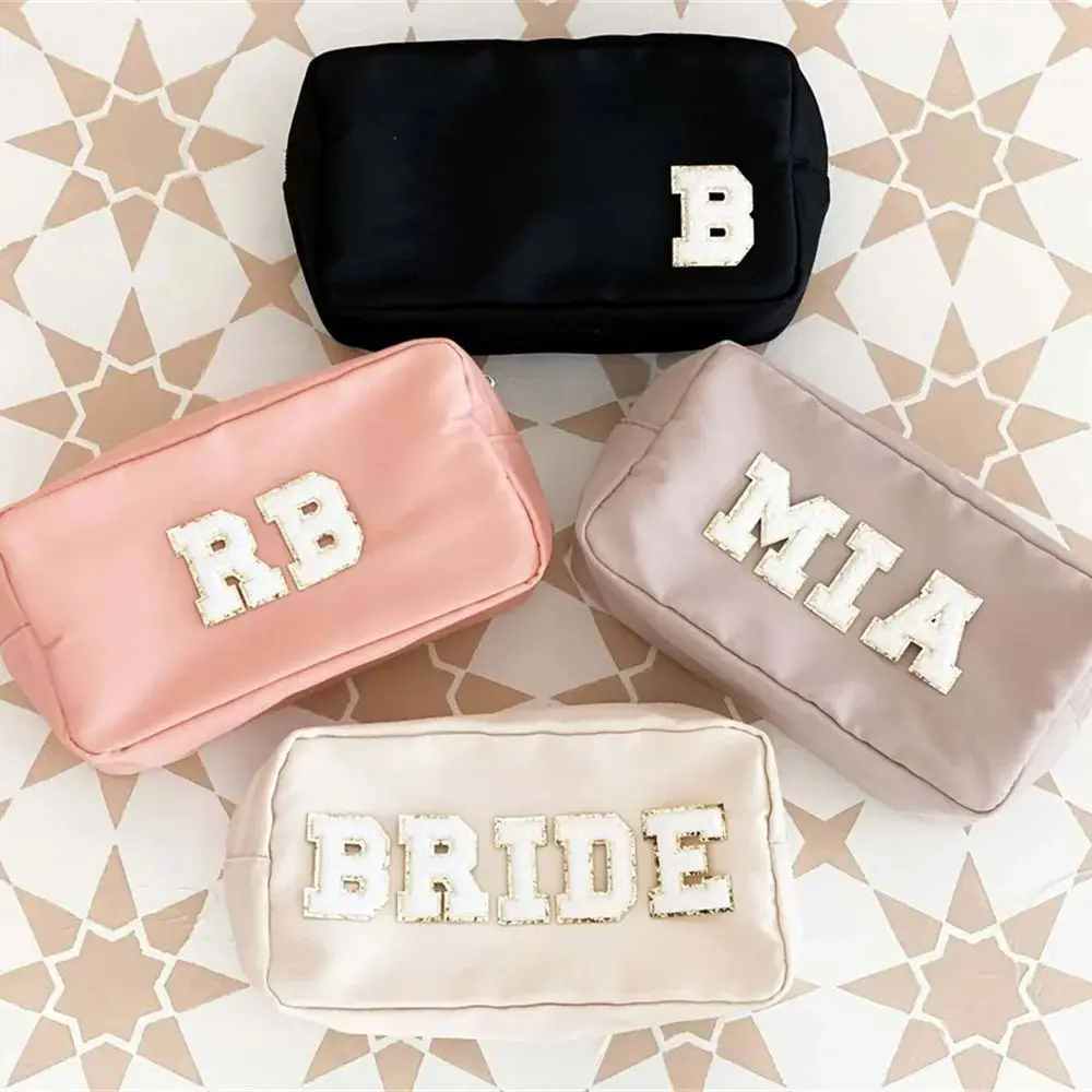 Personalized Nylon Pouch Gift Bags Custom Make Up Pouches Women Teen Birthday Gift Monogram Cosmetic Bag Bridesmaid Gift Idea