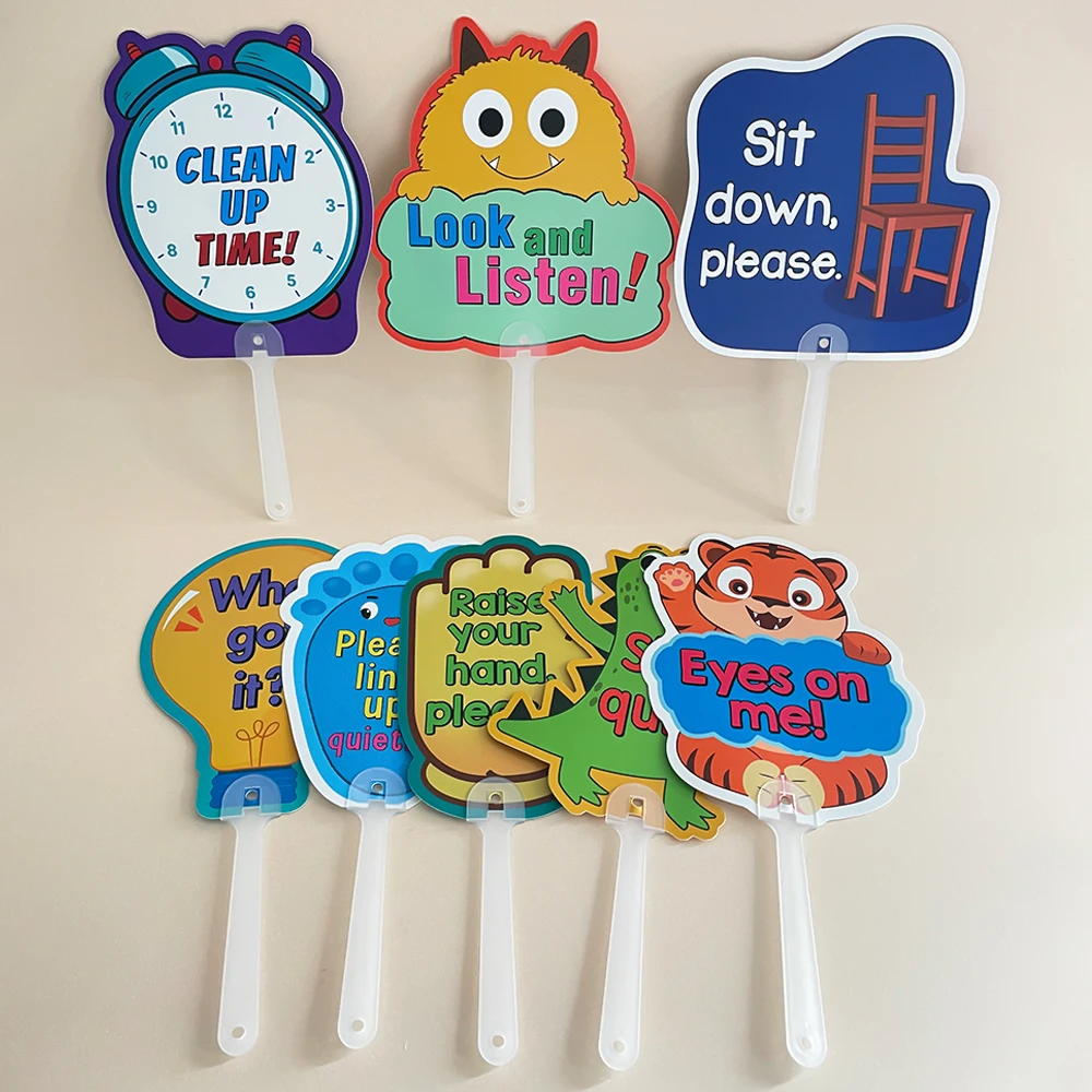 8Pcs Manage Your Class Signs Management Paddles Teacher Action Directions Handheld Board Hand Held Fans Teaching Aids Montessori