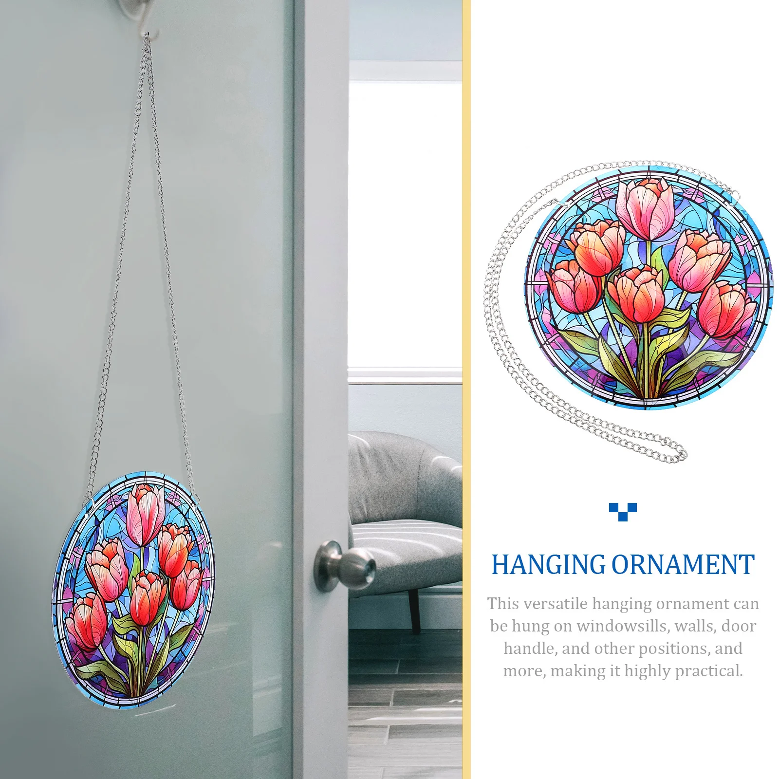 

Elegant Acrylic Hanging Ornament Stained Wall Decor Window Yard Party Pendant Lightweight Iron Frame Decorative Pendant