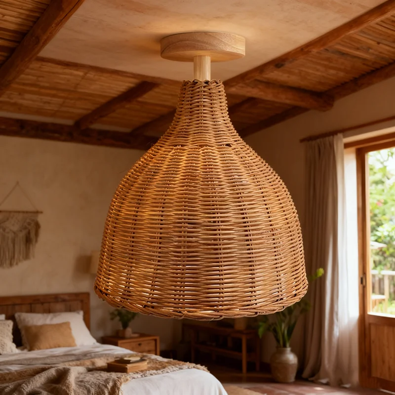 Rattan Pendant Lamp Bamboo Wood Creative Personality Hand Knitted Simple Living Room Bamboo Light Fixture Hanging Lamp