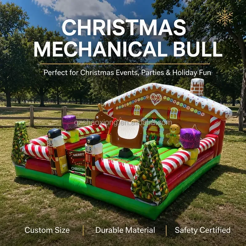 Christmas Inflatable Mechanical Rodeo Bull Ride Gingerbread Theme Commercial Party Event Rental Mechanical Bull Riding