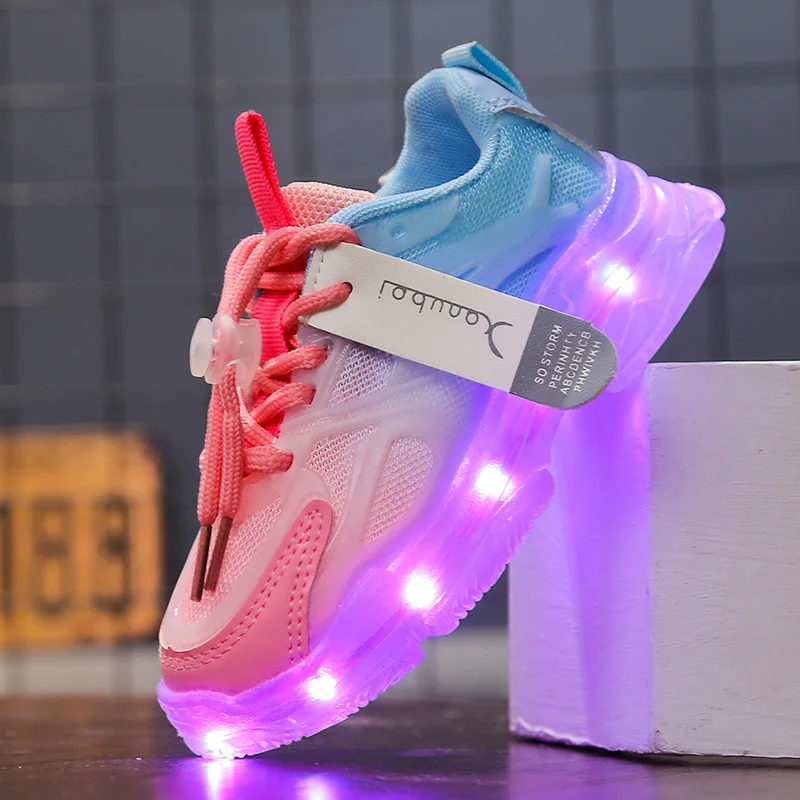 Size 25-36 Children Casual Shoes USB Charger Glowing LED Light Shoes Breathable Mesh Sneakers for Kids Boys Girls Sport Shoes