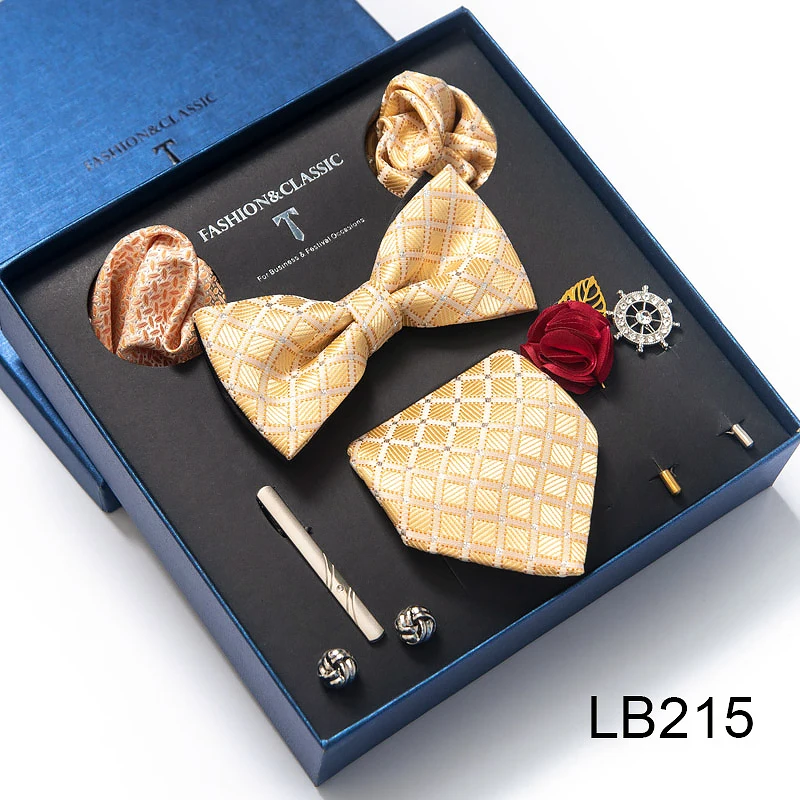 Brand Holiday Gift Box Necktie Woven Bow Tie Handkerchief Pocket Squares Cufflink Set Clip Necktie Box Paisley Fit Wedding