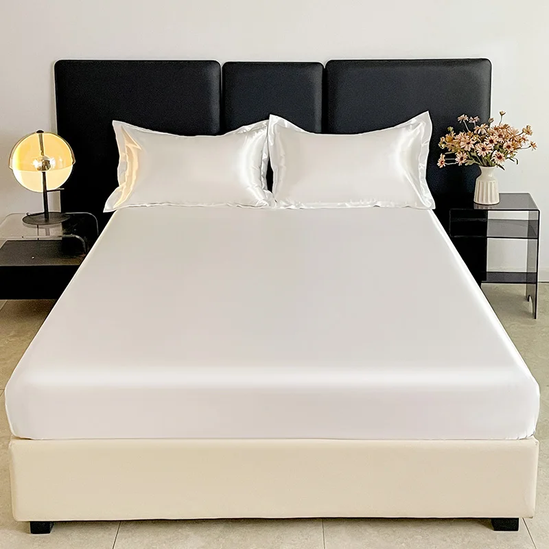 Solid Color Fashion Satin Fitted Sheet Rayon Mattress Cover with Elastic Band Bed Sheet for Bedding 140x200 160x200 180x200cm