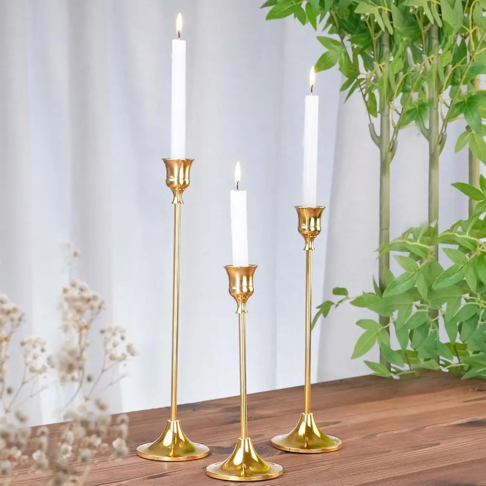 Vintage Gold Taper Candlestick Holders Set, 2 Packs (6 Pieces) for Elegant Centerpieces