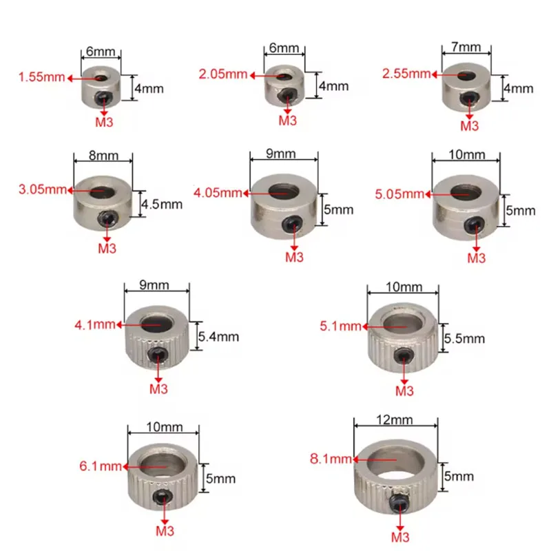 Collier de verrouillage de roue en métal pour pièces de modèle RC, douille d'appellation d'arbre, butée de train d'atterrissage, 1.6mm, 2.1mm, 2.6mm, 3.1mm, 4.1mm, 5.1mm, 6.1mm, 8.1mm, 10 pièces