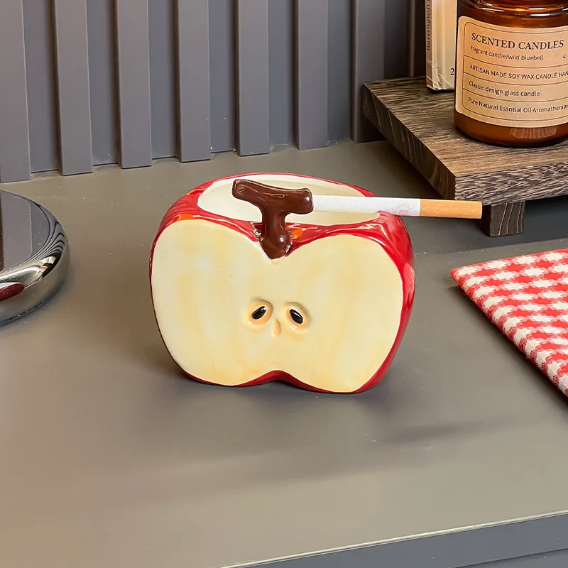 Creative Half Apple Ceramic Ashtray Home Living Room Office Decoration Abstract Art Fruit Ceramic Ashtray Desktop Ornament Gift