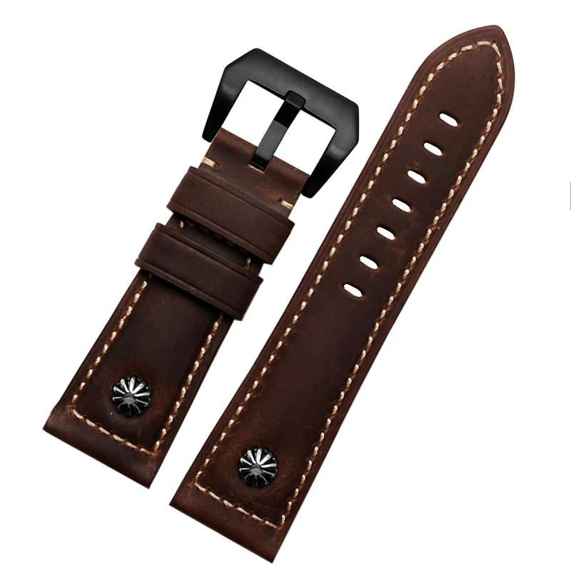 Vintage Frosted Cowhide Strap Make Old Rivets Fit to Panerai Radiomir PAM111 441 Luminox Men\'s Watch Band Rugged 20 22 24 26mm