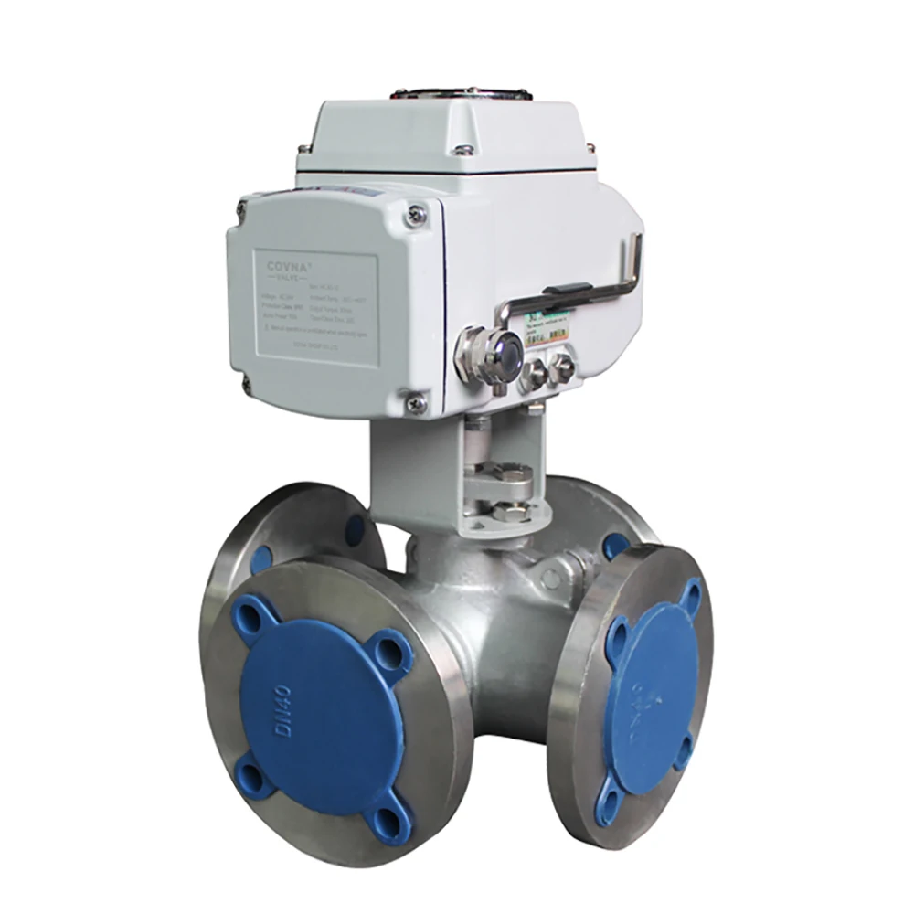 DN50 2 Inch PN16 High Pressure 12V DC 4 Way T Port Stainless Steel Electric Actuated Flange Ball Valve