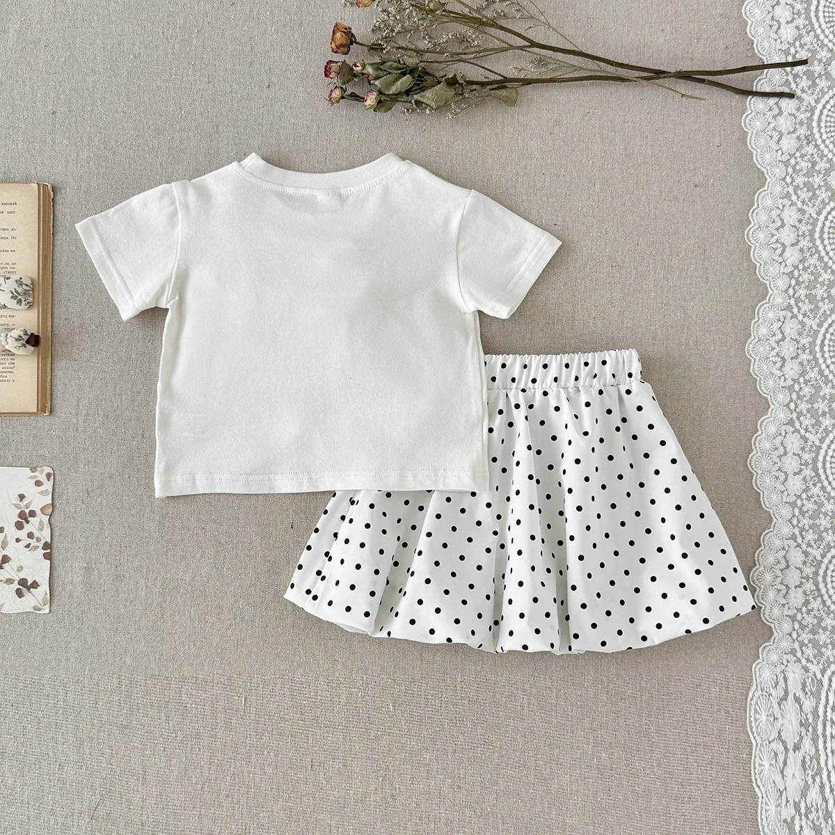 Summer Baby Girls Clothes Set Polka Dot Print Pleated Skirt+Shirt 2pcs Toddler Sweet Retro Style Outfits Suitable for 0-3 Y