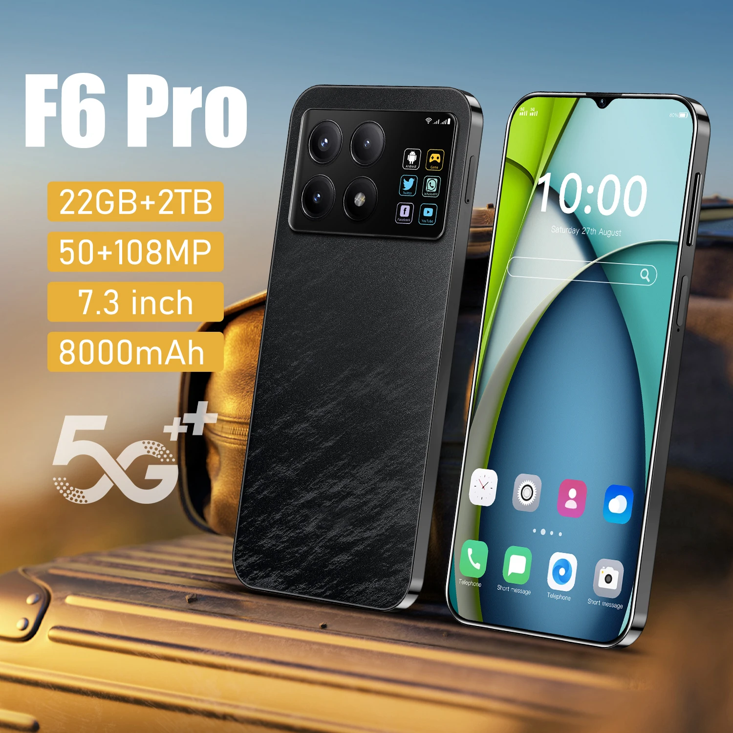 F6 Pro Global Version Smartphone Snapdragon8 Gen3 16G+1TB 8000mAh 50+108MP 4G/5G Android Mobile Phone Big Screen Cellphone