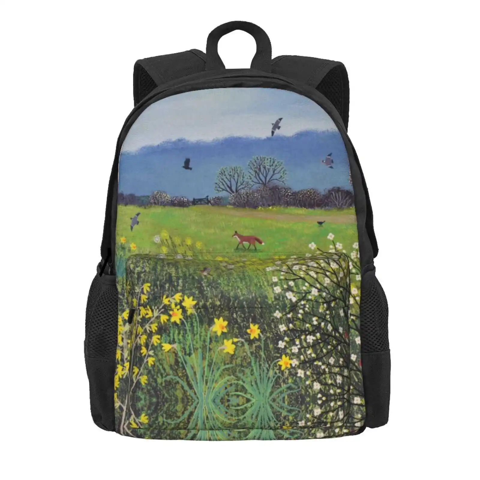 Spring Hope Hot Sale Schoolbag Backpack Fashion Bags Spring Landscape Foxes Dears Wildflowers Blossom Trees English Landscape