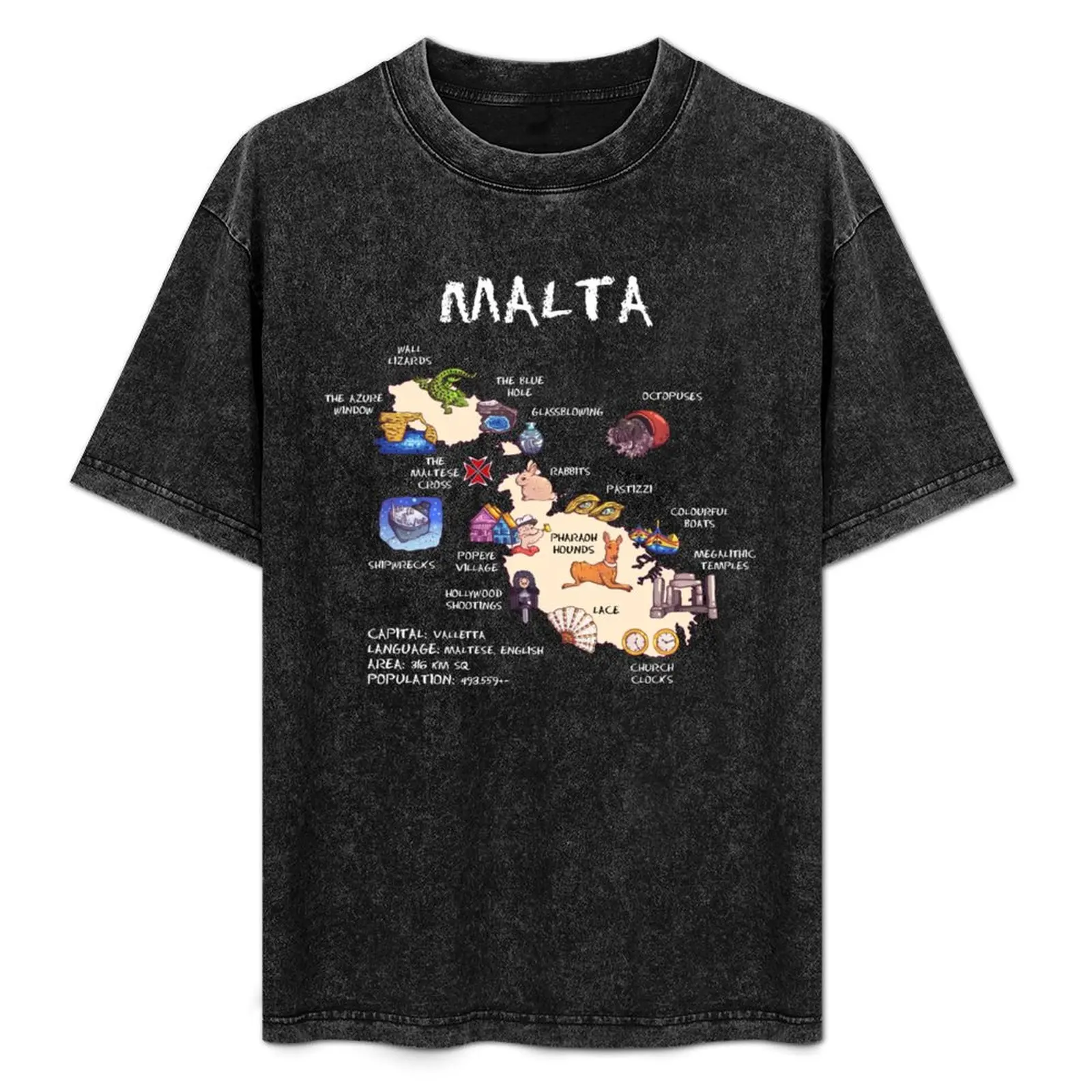 

Malta - illustrated map T-Shirt Lightweight Basic Short Sleeve Shirt