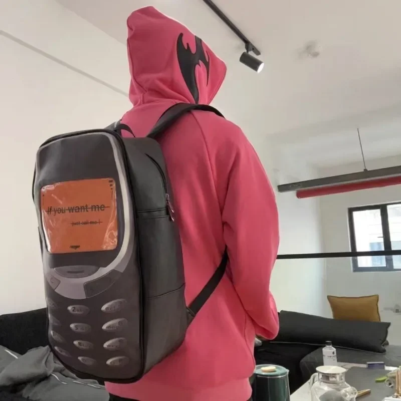 Personality Vintage Telephone Bags Y2k Aesthetic Streetwear Women Students Schoolbags High-capacity Funny Ins Backpacks Men