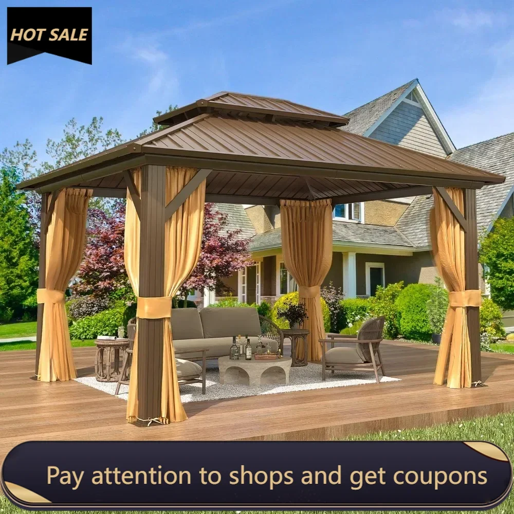 

10' x 12' Hardtop Gazebo, Galvanized Steel Double Roof Gazebo with Aluminum Frame, Permanent Outdoor Metal Pavilion