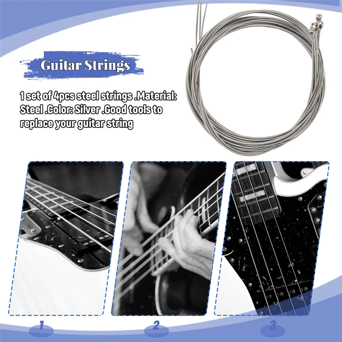 

Set of 4 Steel Strings for 4 String Bass Guitar Rich