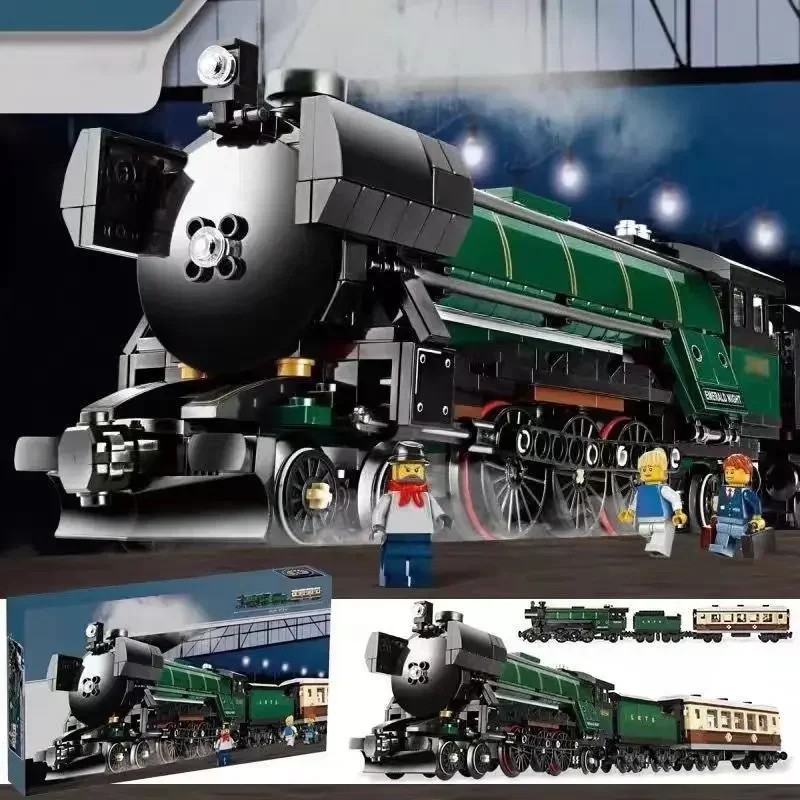 1085pcs Creative Expert Emerald Classic-styled Train Night Steam Locomotive 21005 Building Blocks Sets Compatible With Model