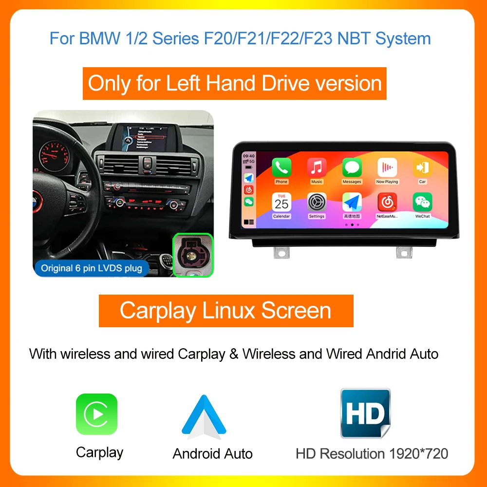 Autotop 10.25 "Linux Scherm Draadloze Carplay Voor Bmw F30 F31 F32 F33 F34 F35 F20 F21 F22 Nbt Retrofit Android Auto Multimedia Bt