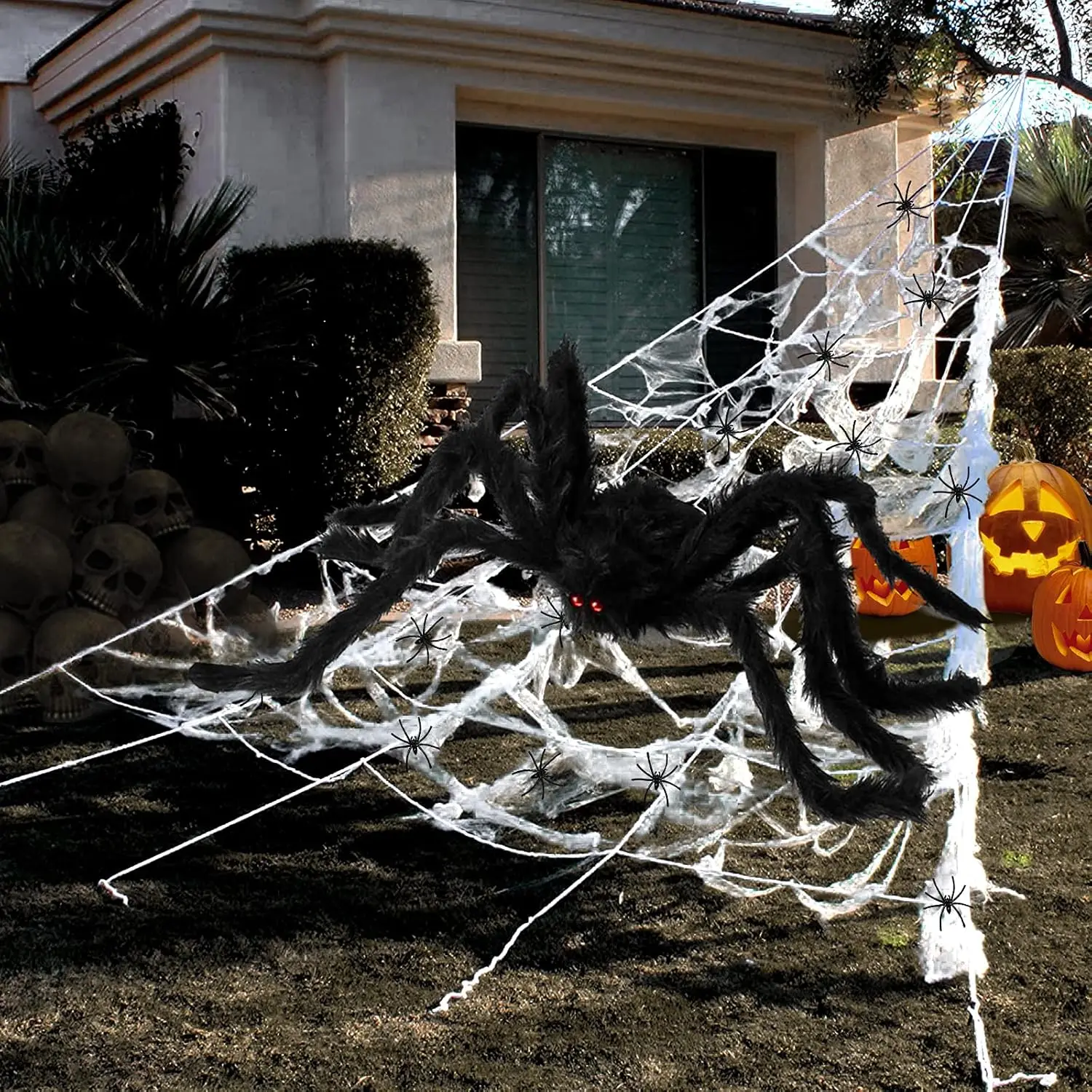 

Halloween Decor: 295" Outdoor Spider Web + 59" Giant Fake Spider - Scary Yard, Patio, Haunted House Clearance!