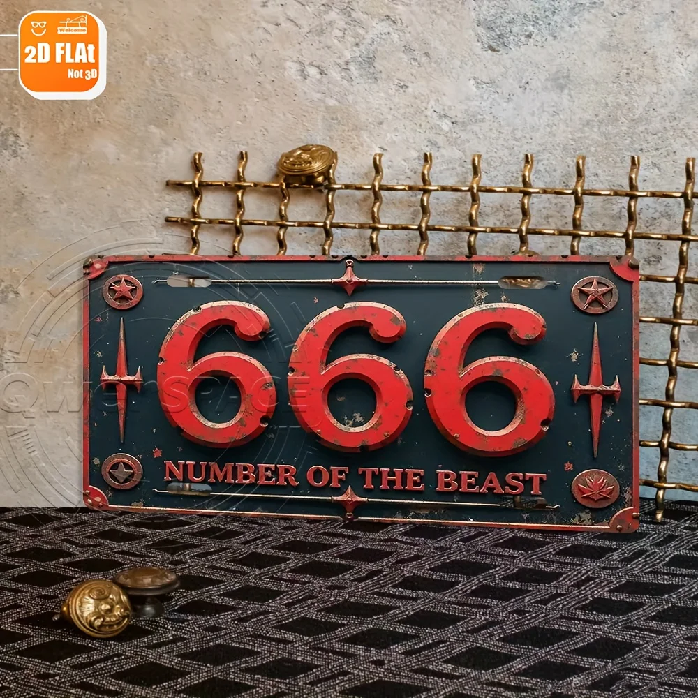 Art mural en aluminium plat 2D de style industriel rétro, signe métallique durable et imperméable 666 Beast pour la décoration de la maison, du bar, du café ou de la salle de jeux