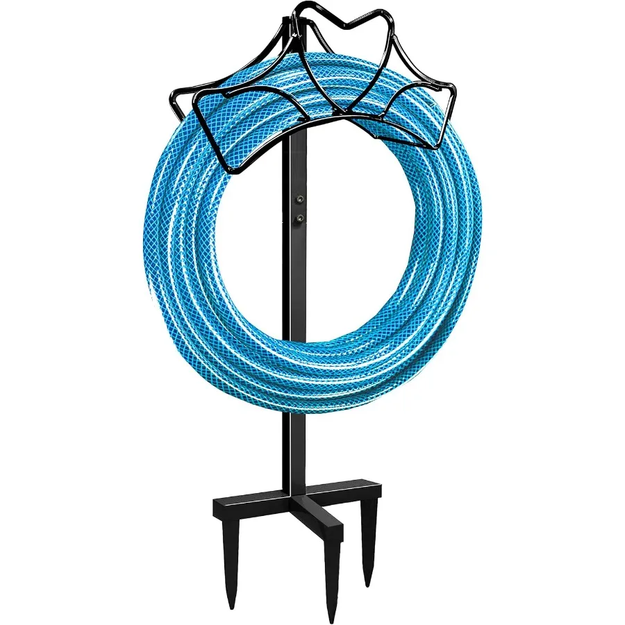 

Outdoor Garden Freestanding Hose Holder Stand Heavy Duty Metal Water Pipe Storage Rack Stake for Backyard Black