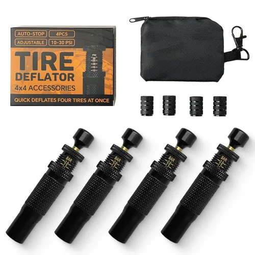 Kit de válvula deflactor de neumáticos de parada automática ajustable, 4 Uds., (10-30 PSI), herramienta de aire descendente de neumáticos atornillada para vehículos, motocicletas, todoterreno, 4x4