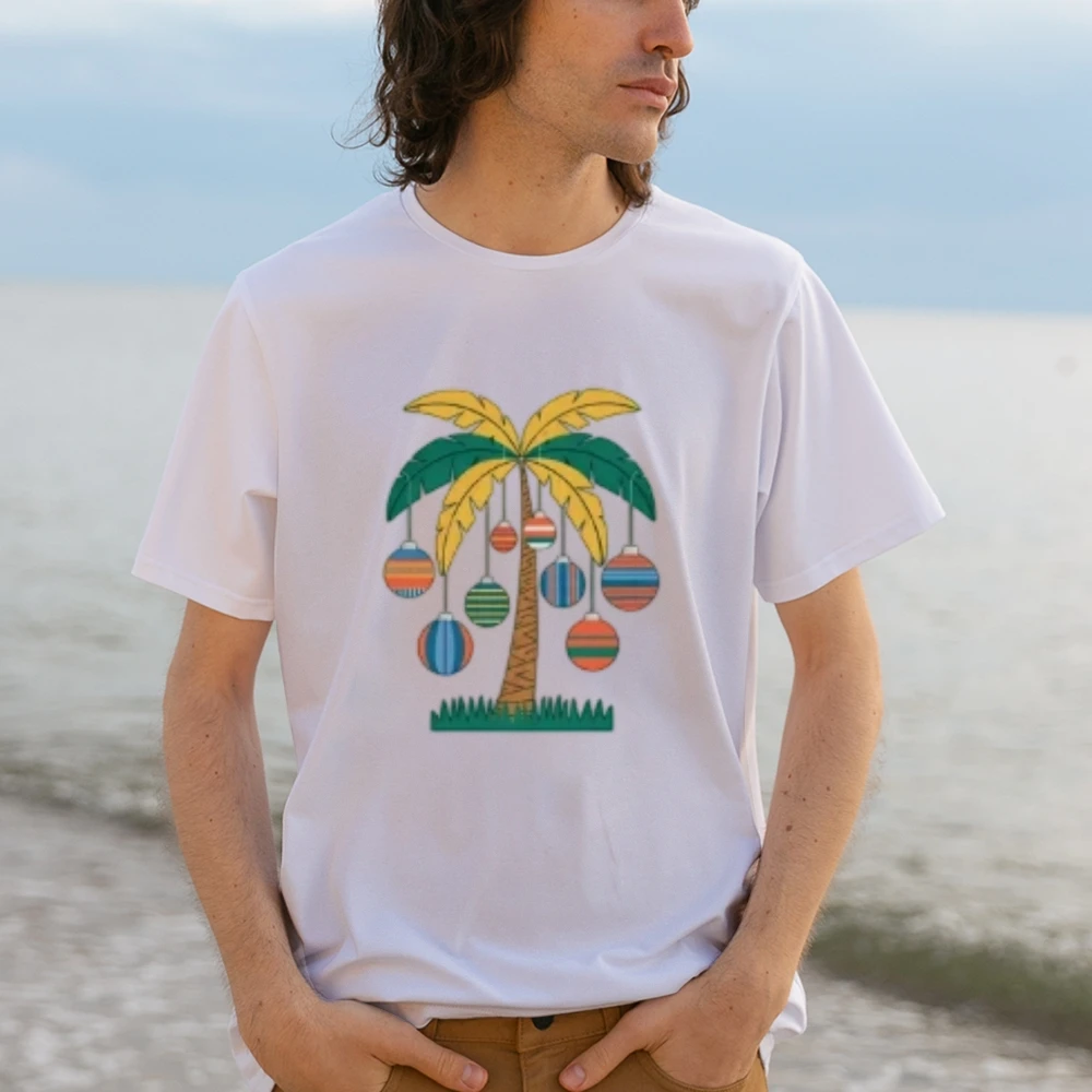 パームツリーデザインのピュアコットンTシャツ、スタイリッシュな夏のビーチウェア、柔らかく通気性のある女性用トップス、休暇や普段使いに最適