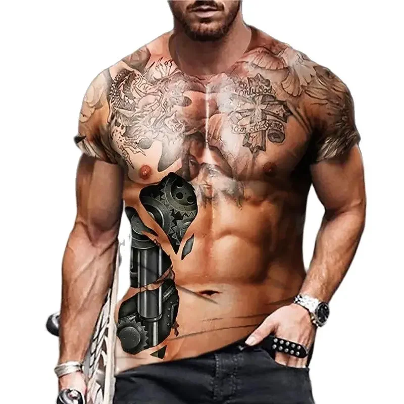 Interesting Muscle Simulation 3D Men's Printed Shirt Summer O-neck 3D Printed Harajuku Fashion Street Summer T-shirt image 4